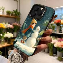Cubierta de telefono con diseño de invierno azul oscuro con niño haciendo muñeco de nieve y texto CASENO para uso diario en temporada fría Aplicable a los teléfonos de la serie Apple y Galaxy - Blanco - Ver 6
