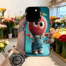 Cubierta de teléfono con diseño de personaje de fruta roja con overoles azules y fondo turquesa para uso diario en floristerías y eventos sociales Aplicable a los teléfonos de la serie Apple y Galaxy - Blanco - Ver 3