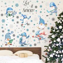 New Eersida 135 calcomanías de pared de gnomo de invierno nevado con copos de nieve de Navidad calcomanías temáticas plateadas y azules para recámara de niños decoración del hogar cocina regalo estilo nieve - Como se muestra en las imágenes - Ver 2