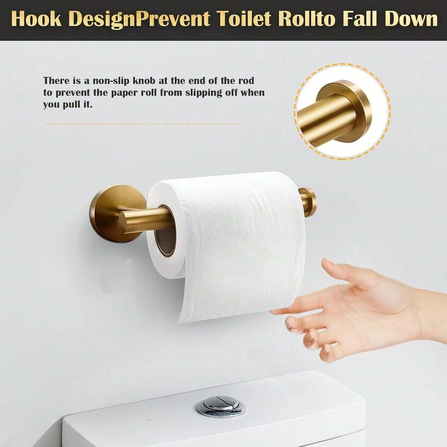 Brushed Gold Toilet Paper Holder SUS304 Stainless Steel, Modern Round Tissue Roll Holders Wall Mount, Toilet Paper Roll Dispenser Bathroom,Drill-Free Design - Multicolor - View 1