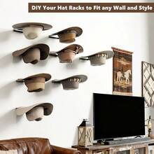GSYY 2-Pack Metal Hat Rack For  Mount Ace-Sang Cowboy Hat Holder And DIY  Dilay Hanger Cpact Hat Organizer With Screws Black No Wooden Board - 白色 - 查看 7
