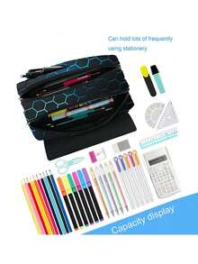 足球游戏图案铅笔盒，双层翻盖文具盒，可装铅笔、钥匙、手机、硬币、小物件，适合学校、家庭、送礼、度假、节日（返校季、圣诞节）使用。 - 彩色 - 查看 8