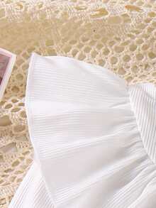 Set de 2 piezas de top acanalado con lazo y falda plisada de pana para niñas, estilo escolar elegante, para primavera/otoño - Morado - Ver 6