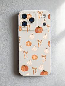 1 pieza Funda de teléfono con diseño de calabazas y fantasmas en estilo festivo, ideal para temporada de Halloween y amantes de la decoración temática otoñal, protección elevada para lente con diseño de ojo, resistente a golpes, compatible con iPhone17 ProMax/16/15/14/13/12/11/Plus/Pro/ProMax, compatible con Galaxy A34/A35/A54/A55, Galaxy S20/S21/S22/S23/S24/S25 Ultra/Plus, compatible con Galaxy/Redmi/Honor/OPPO/ViVo - Blanco - Ver 6
