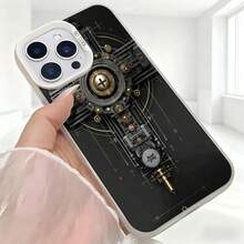 Carcasa de telefono con diseño steampunk negra con impresion de maquina mecanica y texto 3000 para uso diario en cafeterias - Blanco - Ver 5
