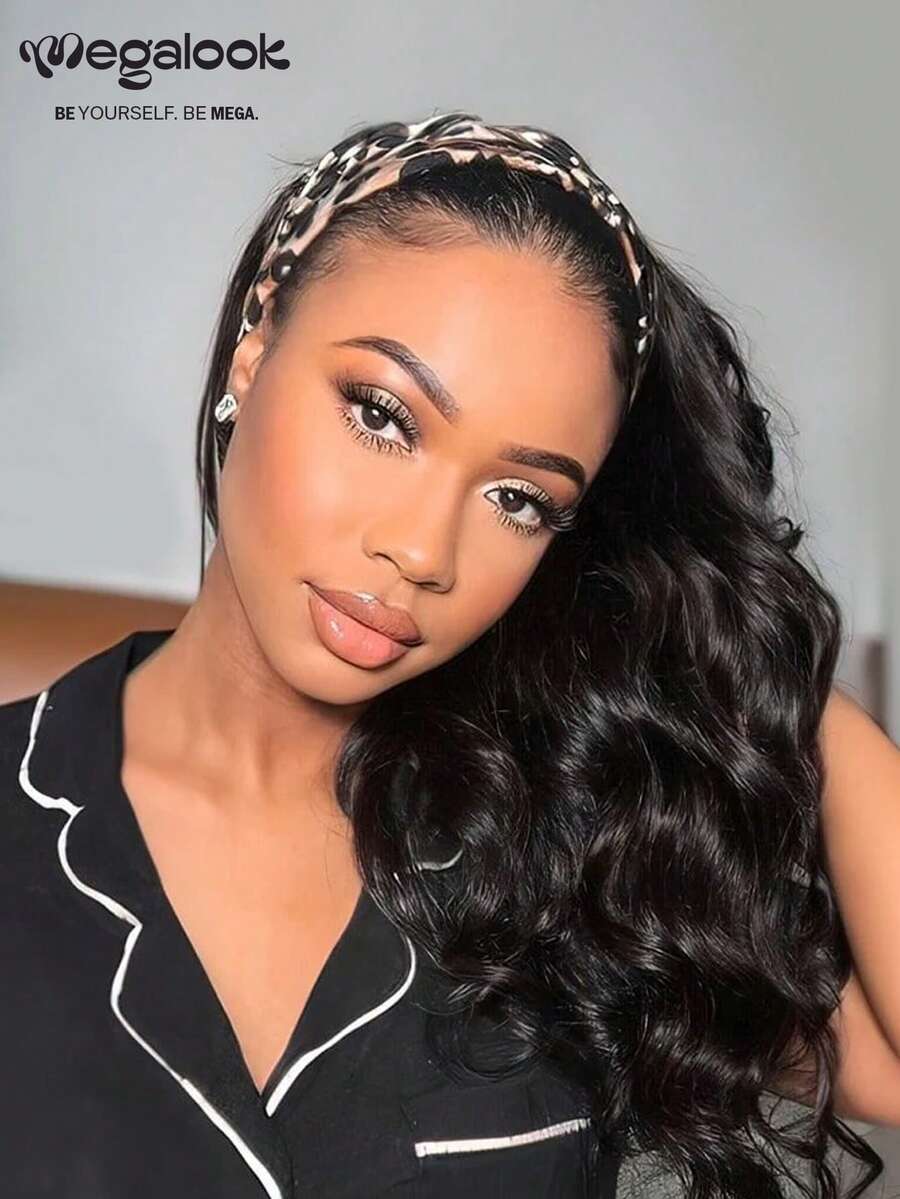 MEGALOOK 24 Inch Glueless Wigs Body Wave Headband Wig 100% Human Hair Wigs Brazilian Full Machine Made Human Hair For Women 18-24inch Wavy Style No Glue Needed Glueless Wig Natural Color Wig - Beginner Friendly Natural Looking Daily Use Office Ready Corpse Bride Halloween Vibes Party Style Y2K Baddie Vacation Outfits Outdoor Cosplay Campus School Holiday Christmas Part Wedding Festival Ready For Women