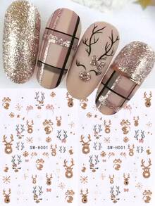 3D sclipici auriu desene animate Crăciun unghii autocolante 2 buc negru alb auriu drăguț arc elan fulg de zăpadă cerb DIY Kawaii iarna Crăciun autoadeziv gel polonez Decal slider unghii arta decorare - Multicolor - Vizualizare 9