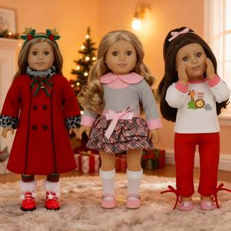 18-Zoll American Girl Puppe Weihnachtskleid Outfit, Langarmkleid mit großer Schleife