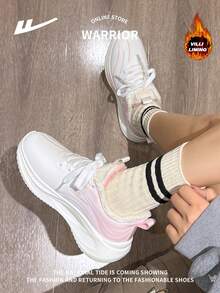 WARRIOR 1双女士前系带运动鞋，网面透气防滑耐穿舒适多功能轻便跑步鞋，适合户外休闲穿着 - 白粉{加絨} - 查看 9