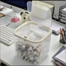 1个装透明桌面垃圾桶，带按压式开启盖和防臭密封圈 - 适用于办公室、盛放干果壳和餐桌残羹剩饭 - 透明 - 查看 5