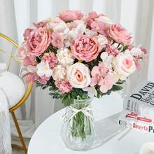 1 bó hoa mẫu đơn lụa lãng mạn nhân tạo với nhụy nhựa, thích hợp để cắm trong bình hoa cưới mùa xuân/thu, dùng cho Ngày của Mẹ/Ngày của Cha/Sinh nhật/Ngày lễ/Trang trí tiệc/Đám cưới/Phòng/Nhà/Bếp/Phòng ngủ/Phòng khách/Bàn ăn/Bó hoa cưới/Trang trí sân vườn ngoài trời - Hồng - Xem 3