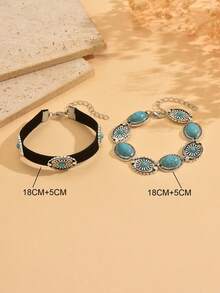 Set de 2 pulseras de mujer con cuentas de turquesa en estilo retro occidental, accesorios de joyería de moda adecuados para sesiones de fotos y viajes al aire libre - Multicolor - Ver 4