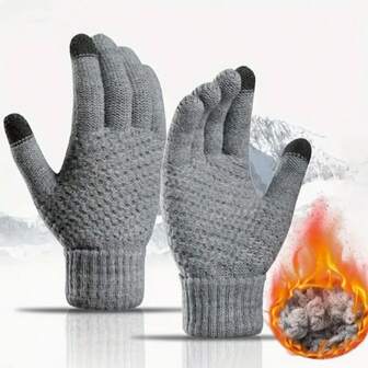 1 par de guantes táctiles de invierno para hombres, guantes de punto cálidos y elásticos, guantes versátiles a prueba de viento para ciclismo al aire libre