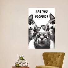 Framed Funny Bathroom Cat Canvas Wall Art Funky Are You Pooping Peeping Picture Wall Decor Humor Bathrooms Animal Poster Print Painting Perfect For Bathroom Decoration Prepare To Hang  Home Living Room Office Wall Decor, Perfect Gift And Wall Decoration - Đóng khung - Xem 2
