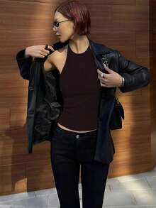 Áo hai dây gợi cảm hở lưng, ôm sát, kiểu áo layering cho nữ, thích hợp mặc mùa thu/đông hoặc mùa hè. - màu nâu - Xem 3