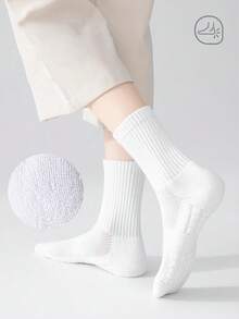 2/5/8 Pairs Women's Mesh Breathable Massage Bottom Knee High Socks, Solid Black & White, Autumn/Winter, Elastic Waist, Simple, Durable, Non-Slip, Basketball, Running - Multicolor - View 3