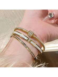 1pcs Classic Versatile  Stackable Bracelets Shiny Decoration Non-Fading High-End Jewelry - 金色 - 查看 6