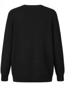 男士圆领7针提花针织长袖毛衣 - 黑色 - 查看 4