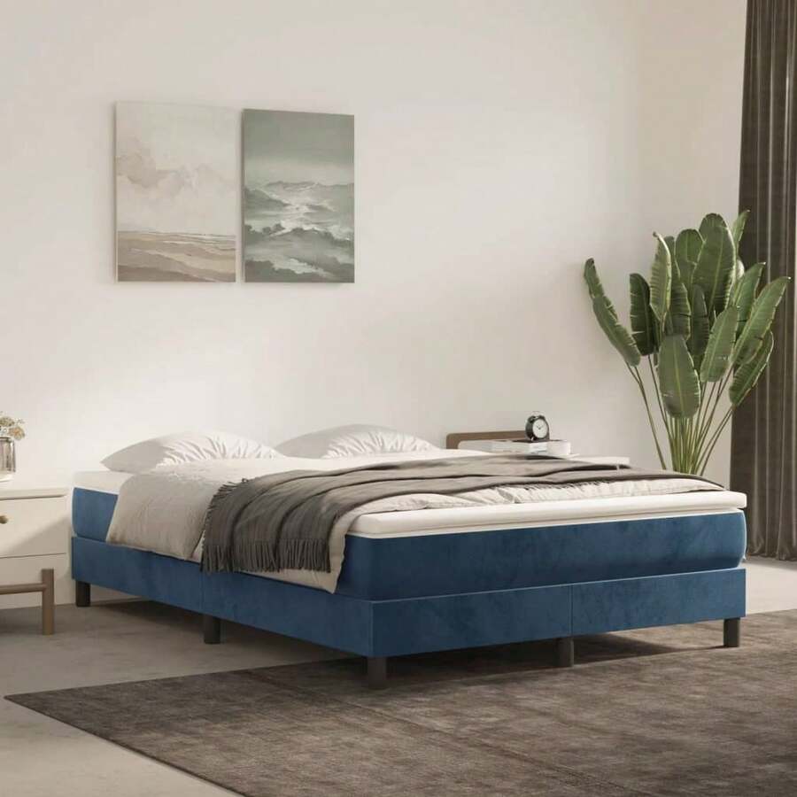 vidaXL Boxspringbettgestell Dunkelblau 140x200 Cm Samt - Blue - View 1