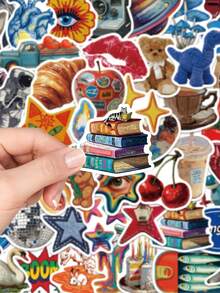 50pcs Vintage Y2K Sticker Aesthetic Watercolor Decals For Laptop Computer Scrapbook Phone Motorcycle Travel Classic Toy Sticker - Multicolor - View 3