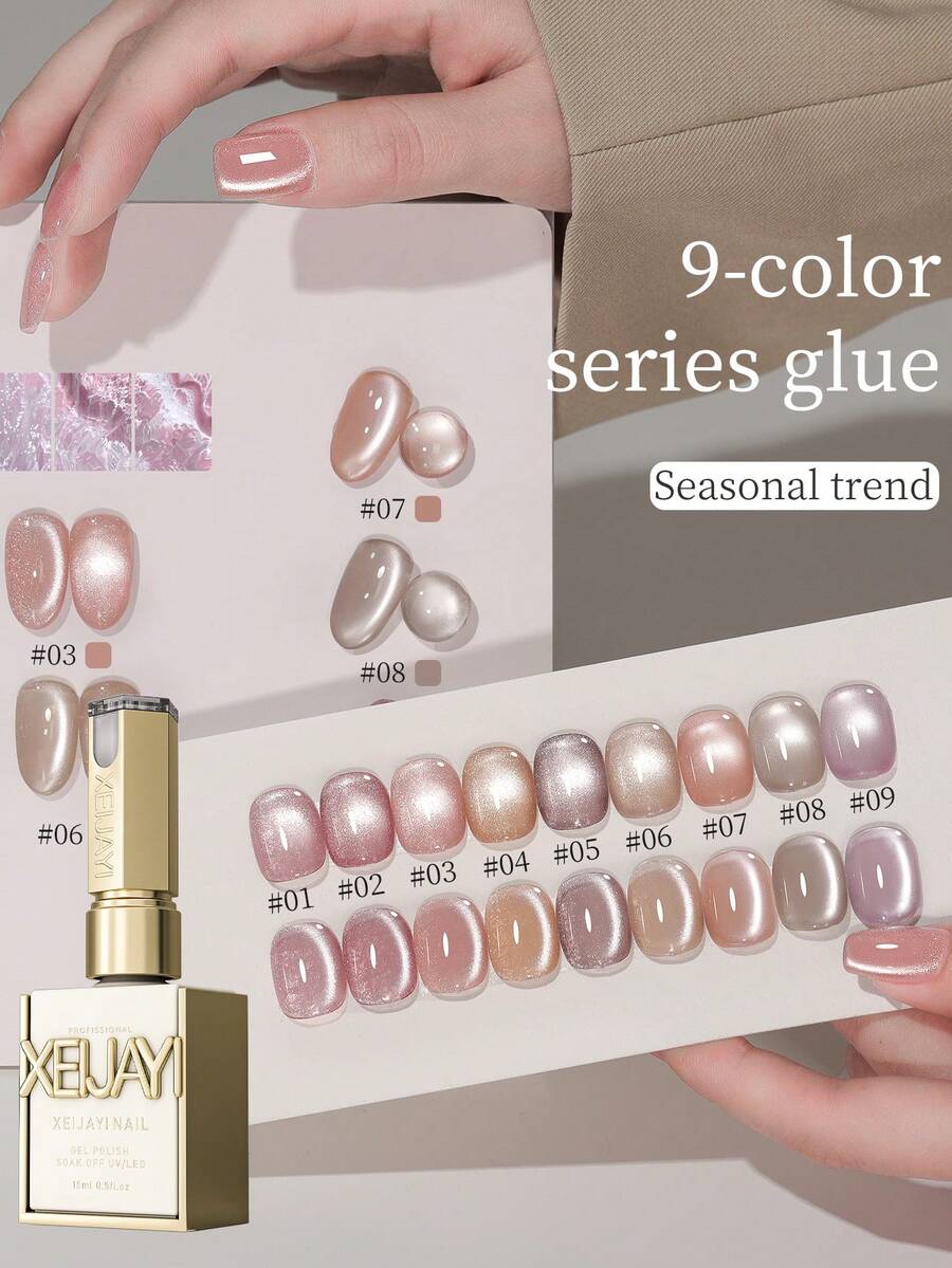 XEIJAYI 15ml 9Pcs Cat Eye Nails Holographic Nail Art Designs Reflective Cat's Eye Magnetic Gel Soaking UV LED Gel Salon Female Nail Art Tools-No Magnetic Stick Included - Nhiều màu - Xem 1