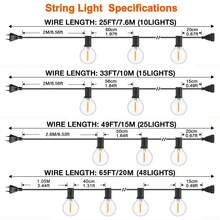 25pés 33pés 50pés 65pés Luzes de Cordão LED G40 Soquete E12 Lâmpada de Vidro Vintage G40 1W Globo Branco Quente 2200K Dimmerizada Conectável IP44 À Prova d'Água Decoração Guirlanda Área Externa Jardim Quintal Luz Suspensa - Quente 2200K - Visão 9