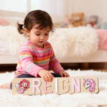 (CUSTOMIZED)1pc Customized Wooden Puzzle,1st Birthday Gift For Toddlers,Preschoolers Toys For 1,2,3,4,5,6 Years Old Children,Montessori Toys For Kids,Early Education Toys - Pink - View 2
