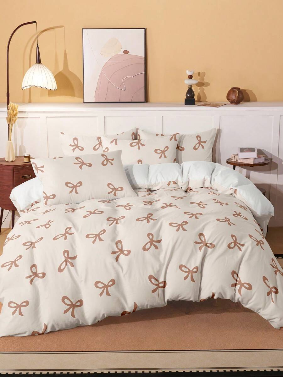 2/3件套床上用品，亲肤舒适，质地柔软，印花图案，可水洗超细纤维被套，透气防尘防滑，轻盈丝滑，四季皆宜，适用于单人床/双人床/大号床，包含1个被套和2个枕套，是节日送礼佳品。 - 彩色 - 查看 1