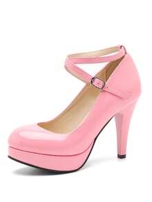MAIERNISI JESSI Women's Platform High Heels Closed Toe Pumps Strappy Cross Ankle Strap Shoes - Hồng - Xem 10