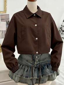 Women's Casual Sports Jacket, Long Sleeve For Winter, New Year, Thanksgiving - Coffee Brown - View 1