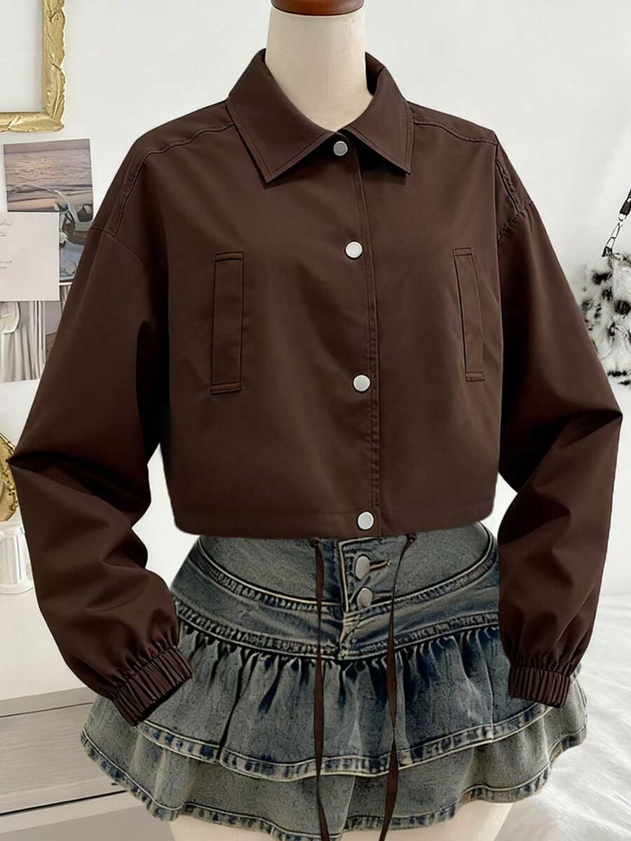Women's Casual Sports Jacket, Long Sleeve For Winter, New Year, Thanksgiving - Coffee Brown - View 1