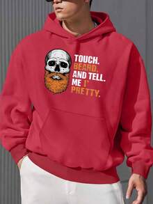 Schädelbart JPH-9 Plus Size Herren Muster Hoodie - Leuchtendes Rot mit aufregendem Schädel- und Bartdruck, Text Beef, lockere lässige Pullover, maschinenwaschbar, Plus Size, Alltagskleidung, lustiges Buchstaben-Design, nicht dehnbares Material - Schwarz - Übersicht 7