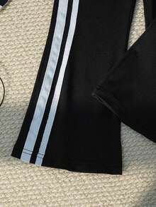 少女蝴蝶结印花圆领短袖T恤搭配喇叭裤休闲套装 - 白色 - 查看 5