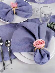 2pcs Elegant Pink Peony Napkin Rings, Imitation Rose Napkin Rings, Applicable For Table Decor, Wedding, Home Dinner, Party, Thanksgiving, Birthday, Romantic Decorations, Special Nights, Anniversary Decorations, Valentine's Day Party Supplies - Multicolor - View 5