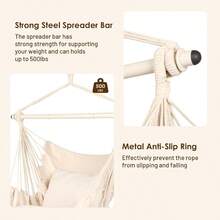 Highwild Columpio de Cuerda para Colgar Hamaca Máximo 500 Libras 2 Cojines incluidos Barra esparcidor de Acero con Anillos Antideslizantes para Cualquier Espacio Interior o Exterior BeigeHammocks - Beis - Ver 4