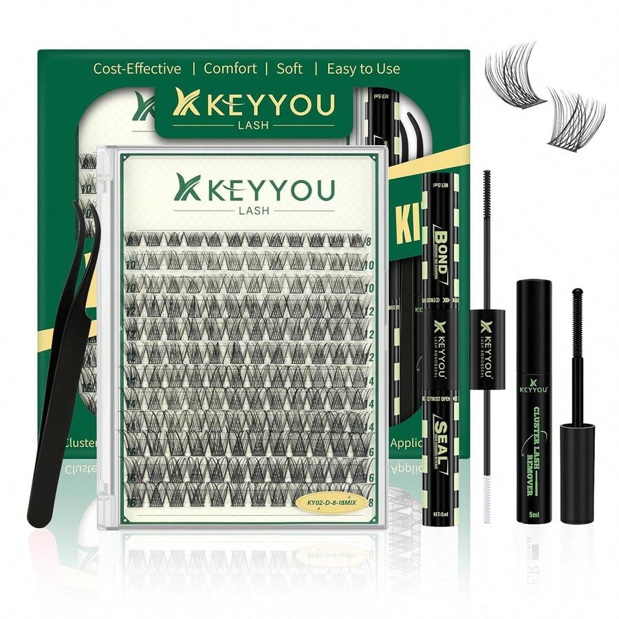 KEYYOULASH Lash Clusters Kit 120pcs -18MIX Lash Extension Kit Widespan Volume Lash Clusters With Bond And Seal,Remover,Applicators For DIY Eyelash Clusters At Home (KY01 Kit) - KY02 - View 1