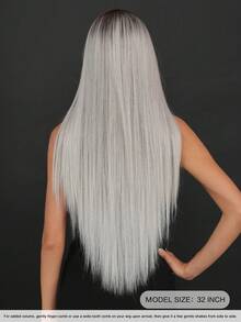 7JHH WIGS 32 Inch Ombre Silver Wigs For Women, Extra Long Straight Wigs, Elegant Fluffy Without Bangs Middle Part Wig,Very Soft Synthetic Heat Resistant Fiber Hair, Beautiful Full Machine Hair Wig Suitable For Fashion Girls Daily,Anime Or Costume Cosplay Decoration,Music Festival Dance Party Street Wear Use - Bạc - Xem 3