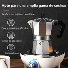 SERAPHINEX Kmt Style Cafetera Moka de Aluminio, Cafetera Espresso Italiana para Estufa, Clásica y Doméstica, Plateada - Plateado - Ver 5
