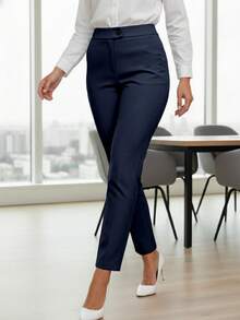 女士弹力腰修身七分裤，通勤必备——时尚商务休闲裤 - 藏青 - 查看 1