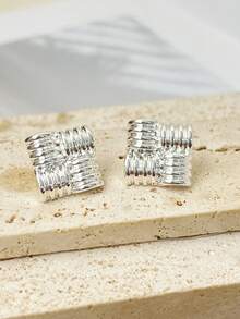 1 đôi Đúng mốt Đơn giản Hình vuông Kim loại Hoa tai Thích hợp Đối với Mặc hàng ngày , NỮ - Bạc - Xem 8