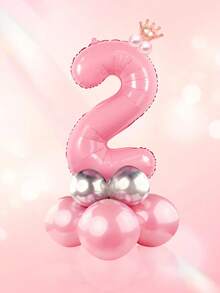 18pcs/Set 32-Inch Pink Number Princess Birthday Balloon Set, 32-Inch Numbers 0-9 & Pink Crown & Silver Metal, Suitable For Birthday Party, Princess Birthday Theme Party, Candy Pink Theme Party, Home Party Decoration, Back To School, Valentine's Day - Multicolor - View 5