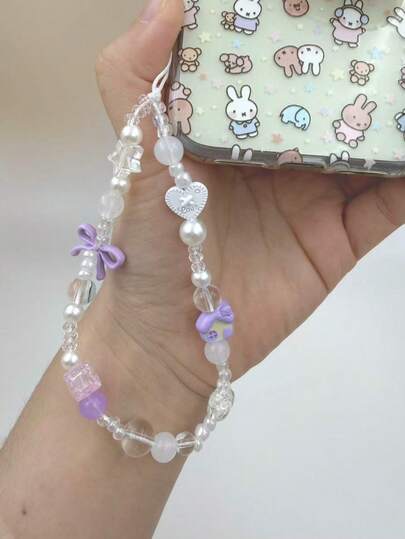Handmade Beaded Bow Keychain, Lanyard, Phone Strap, DIY Accessory For Girls, Creative Bag Charm, Phone Hanging Chain, New Beaded Wrist Strap CCD Camera Keychain, Beaded Phone Chain Decoration, Portable Chain Phone Case Lanyard