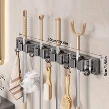 1 Piece Of Metal Mop And Broom Rack - With Adjustable Hooks, Wall Mounted Storage Rack, Suitable For Home, Kitchen, Garden, Laundry Room, Garage Wall Mounted Storage Rack - Paint Treatment, Space Saving Shelf | Perfect Family Gift, Practical Hooks - Multicolor - View 13
