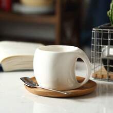 2pcs Ceramic Cup + Wooden Coaster Set, High-End Ceramic Cup, Water Cup, Mug, Minimalist Retro Coffee Cup, Milk Cup, Office Mug - Brown - View 2