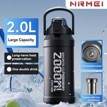 NRMEI Insulated Water Bottle With Straw, Double-Wall Vacuum, Large Stainless Steel Insulated Water Bottle With Handle, Perfect For Sports And The Gym - Gradient Gray - 64oz - 查看 1