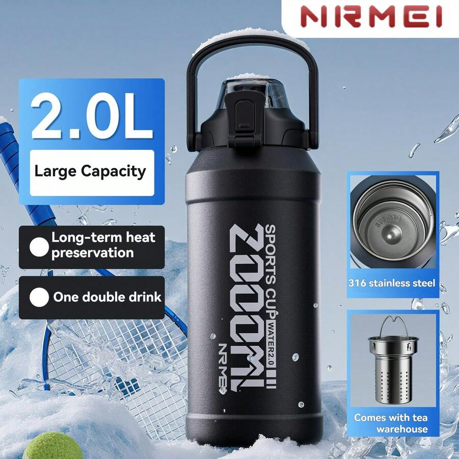 NRMEI Insulated Water Bottle With Straw, Double-Wall Vacuum, Large Stainless Steel Insulated Water Bottle With Handle, Perfect For Sports And The Gym - Gradient Gray - 64oz - 查看 1