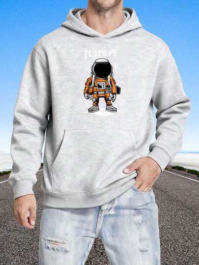 Suéter de moda de cuello redondo con capucha para hombres Sudadera con capucha negra con estampado de astronauta y texto jump para uso casual al aire libre Salir a una cita con la mejor opción