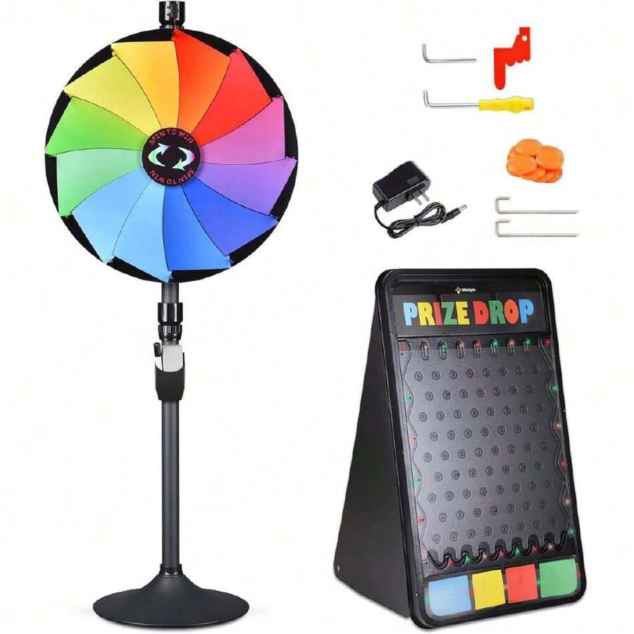 24 Inch Spinning Wheel Dual Use 12 Slots Prize Wheel With 41x25 Prize Drop Game Board W/LED Light For Home Party,31254294 - Vàng - Xem 1