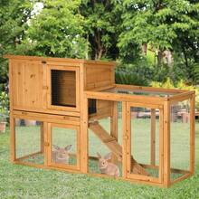 PawHut Small Rabbit Hutch For Animals 141 X 60 X 86 With Removable Floor Tray And Ramp Made Of Pine Wood For Outdoor And Indoor Use In Orange
