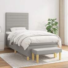 vidaXL Boxspringbett Mit Matratze, Hellgrau, 90x200 Cm, Stoff - Grau - Übersicht 1